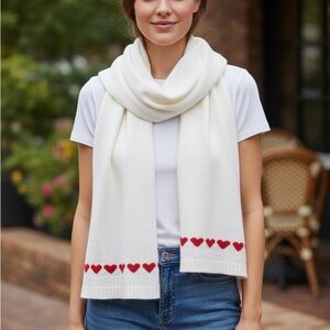 Splendid NWT White Scarf with Red Heart Accents